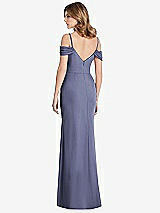 Rear View Thumbnail - French Blue Off-the-Shoulder Chiffon Trumpet Gown with Front Slit