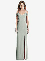 Front View Thumbnail - Willow Green Off-the-Shoulder Chiffon Trumpet Gown with Front Slit