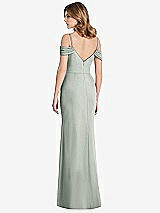 Rear View Thumbnail - Willow Green Off-the-Shoulder Chiffon Trumpet Gown with Front Slit