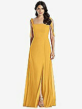 Front View Thumbnail - NYC Yellow Tie-Shoulder Chiffon Maxi Dress with Front Slit