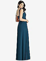 Rear View Thumbnail - Atlantic Blue Tie-Shoulder Chiffon Maxi Dress with Front Slit