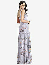 Rear View Thumbnail - Butterfly Botanica Silver Dove Tie-Shoulder Chiffon Maxi Dress with Front Slit