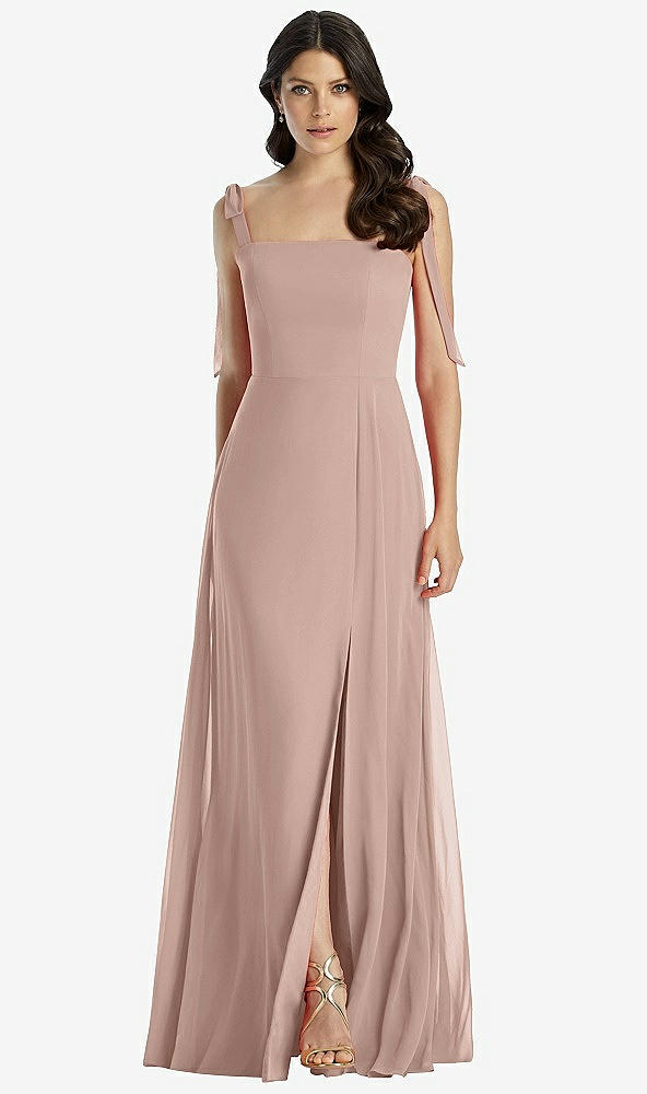 Front View - Bliss Tie-Shoulder Chiffon Maxi Dress with Front Slit