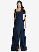 Front View Thumbnail - Midnight Navy Tie-Shoulder Chiffon Maxi Dress with Front Slit