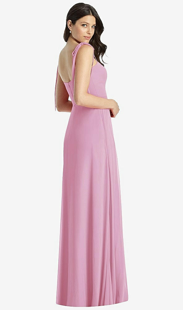 Back View - Powder Pink Tie-Shoulder Chiffon Maxi Dress with Front Slit