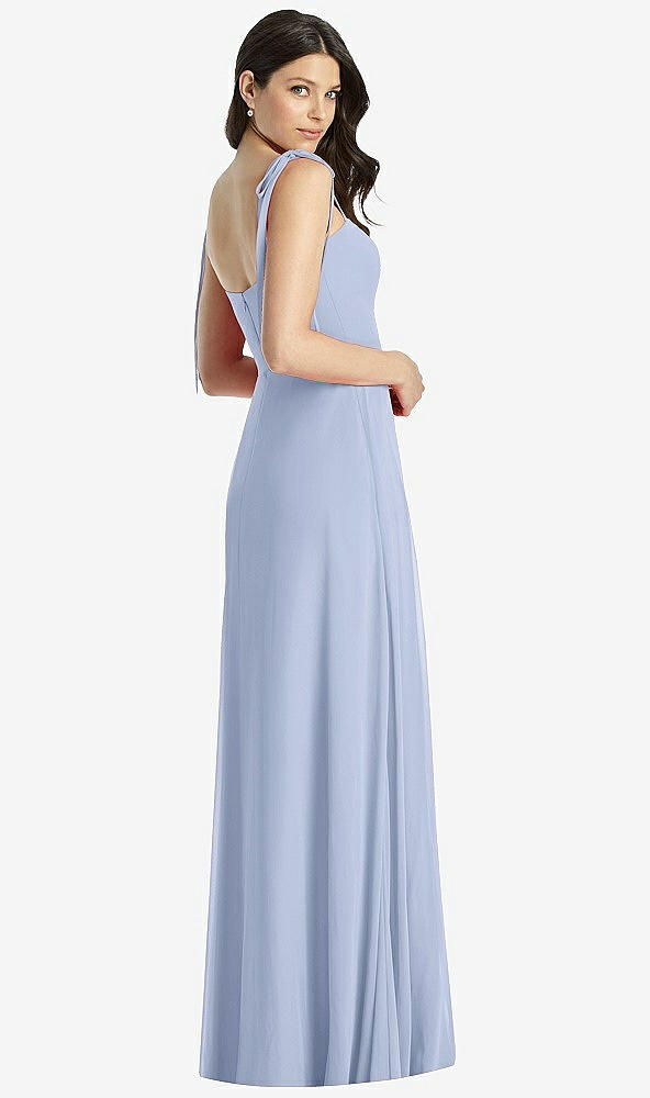 Back View - Sky Blue Tie-Shoulder Chiffon Maxi Dress with Front Slit