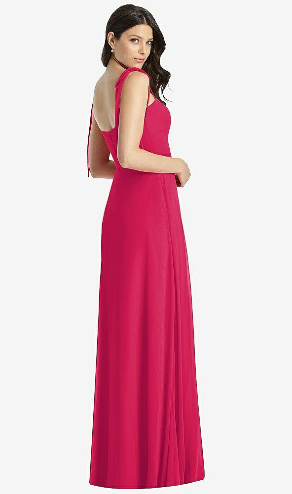 Back View - Vivid Pink Tie-Shoulder Chiffon Maxi Dress with Front Slit