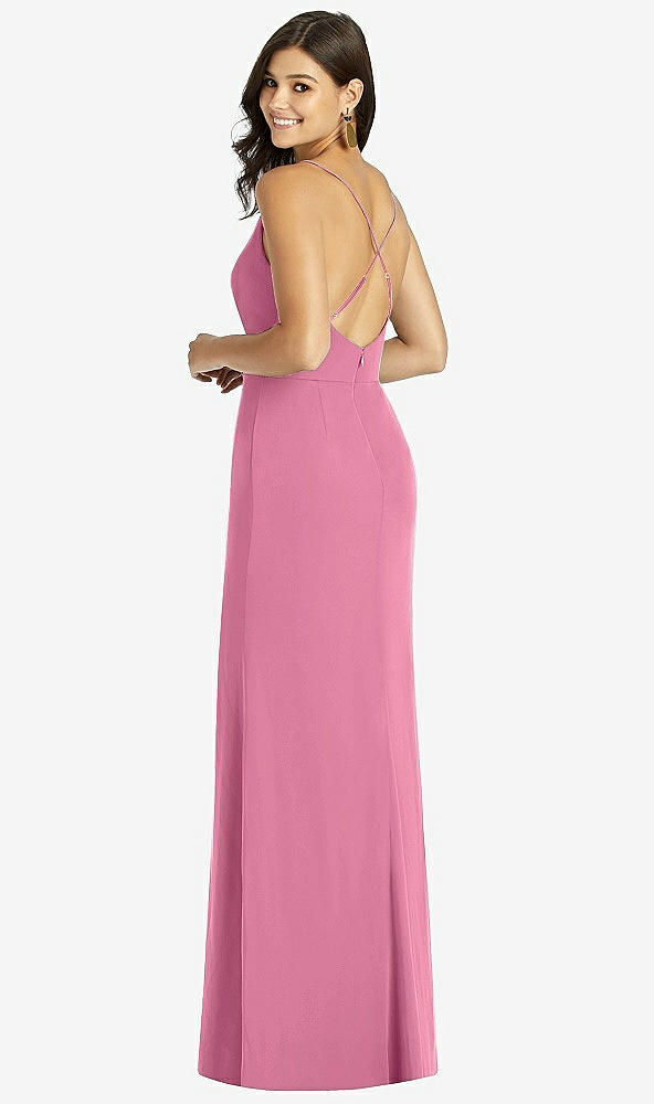 Back View - Orchid Pink Criss Cross Back Mermaid Wrap Dress