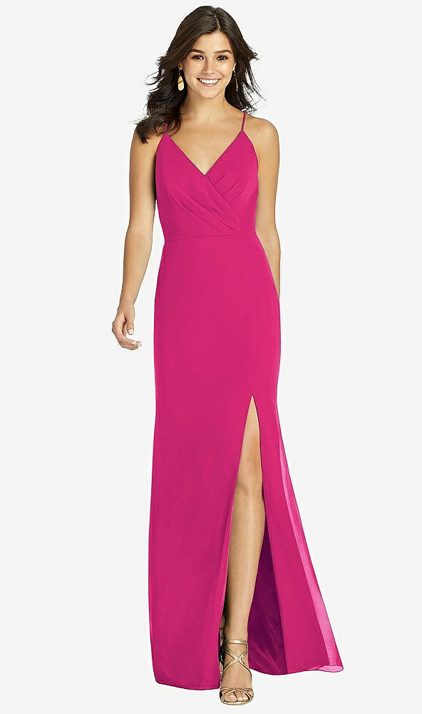 Front View - Think Pink Criss Cross Back Mermaid Wrap Dress
