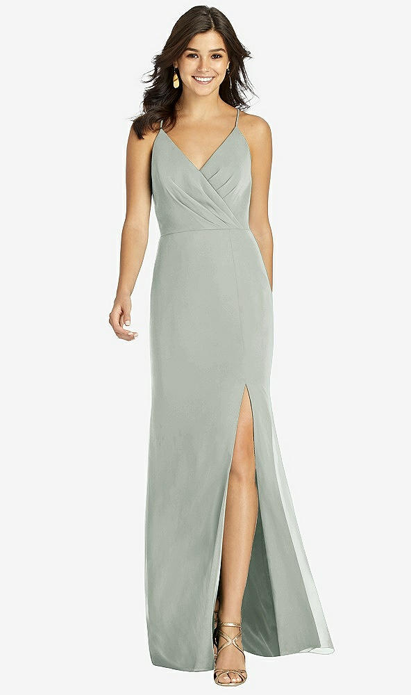 Front View - Willow Green Criss Cross Back Mermaid Wrap Dress