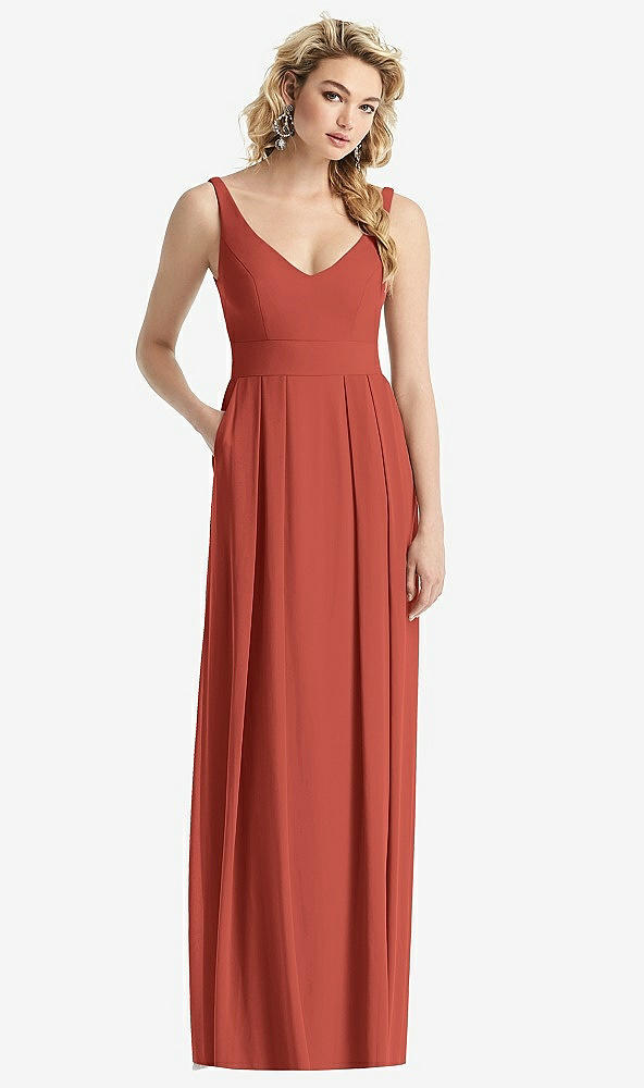 Front View - Amber Sunset Sleeveless Pleated Skirt Maxi Dress with Pockets