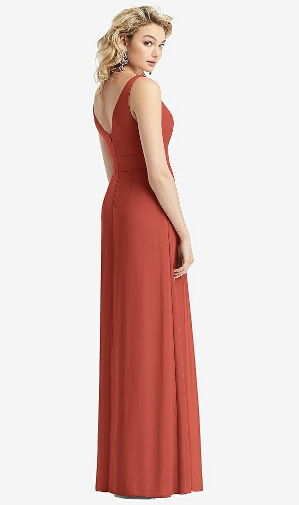 Back View - Amber Sunset Sleeveless Pleated Skirt Maxi Dress with Pockets
