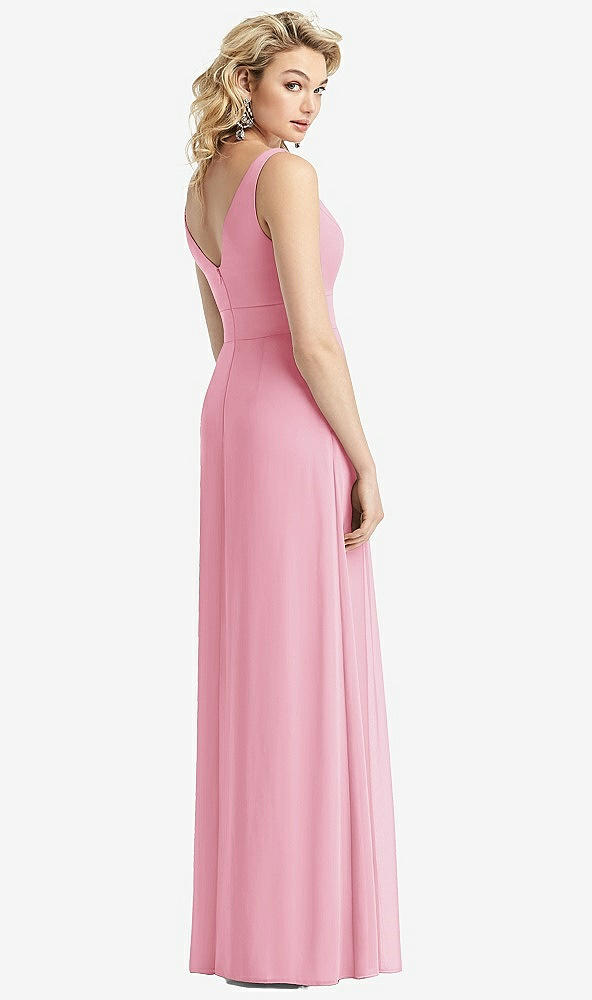 Back View - Peony Pink Sleeveless Pleated Skirt Maxi Dress with Pockets
