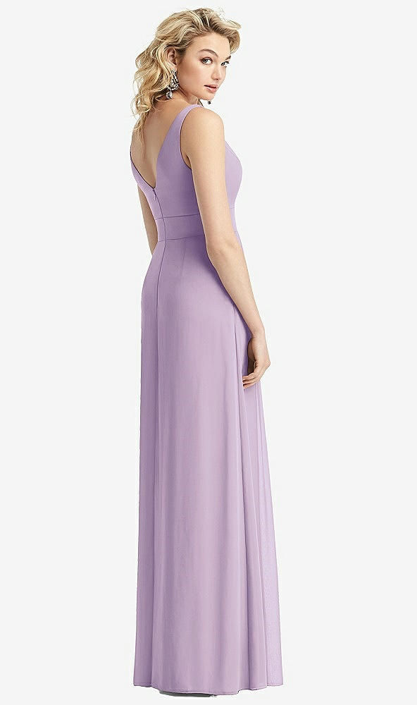 Back View - Pale Purple Sleeveless Pleated Skirt Maxi Dress with Pockets
