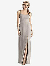 Rear View Thumbnail - Taupe Cowl-Back Double Strap Maxi Dress with Side Slit