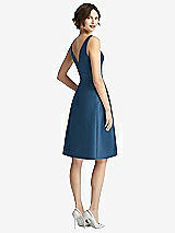 Rear View Thumbnail - Dusk Blue V-Neck Pleated Skirt Cocktail Dress with Pockets