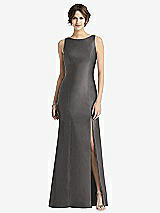 Front View Thumbnail - Caviar Gray Sleeveless Satin Trumpet Gown with Bow at Open-Back