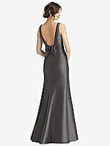 Rear View Thumbnail - Caviar Gray Sleeveless Satin Trumpet Gown with Bow at Open-Back