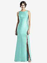 Front View Thumbnail - Coastal Sleeveless Satin Trumpet Gown with Bow at Open-Back