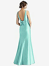 Rear View Thumbnail - Coastal Sleeveless Satin Trumpet Gown with Bow at Open-Back