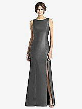 Front View Thumbnail - Gunmetal Sleeveless Satin Trumpet Gown with Bow at Open-Back