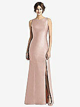 Front View Thumbnail - Toasted Sugar Sleeveless Satin Trumpet Gown with Bow at Open-Back