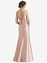 Rear View Thumbnail - Toasted Sugar Sleeveless Satin Trumpet Gown with Bow at Open-Back