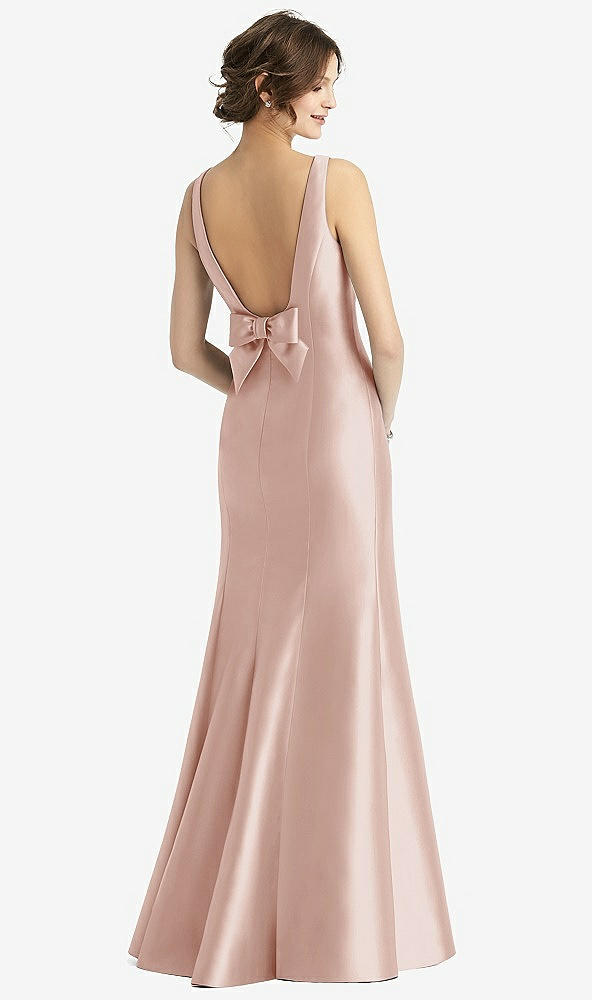 Back View - Toasted Sugar Sleeveless Satin Trumpet Gown with Bow at Open-Back