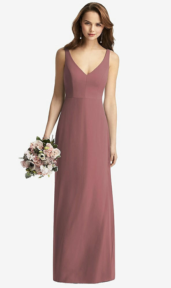 Front View - Rosewood Sleeveless V-Back Long Trumpet Gown