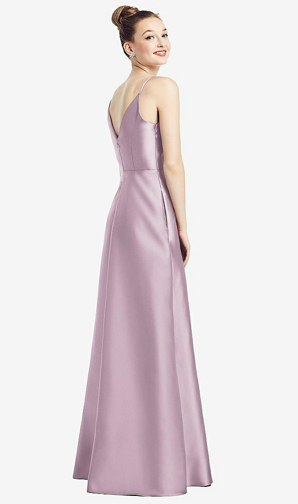 Back View - Suede Rose Draped Wrap Satin Maxi Dress with Pockets