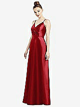 Front View Thumbnail - Garnet Draped Wrap Satin Maxi Dress with Pockets
