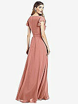 Rear View Thumbnail - Desert Rose Flutter Sleeve Faux Wrap Chiffon Dress