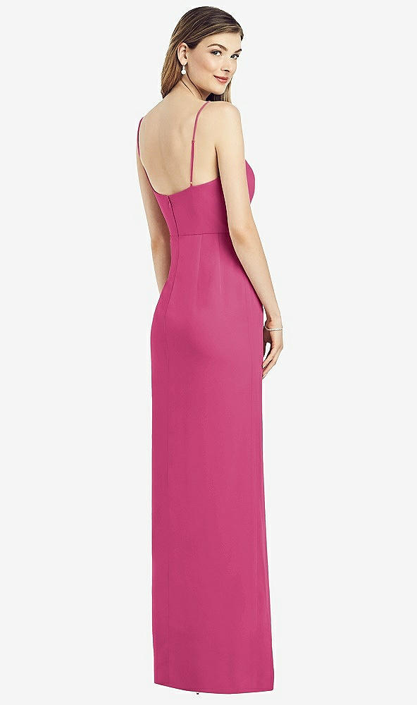 Back View - Tea Rose Spaghetti Strap Draped Skirt Gown with Front Slit