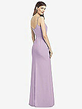 Rear View Thumbnail - Pale Purple Spaghetti Strap V-Back Crepe Gown with Front Slit