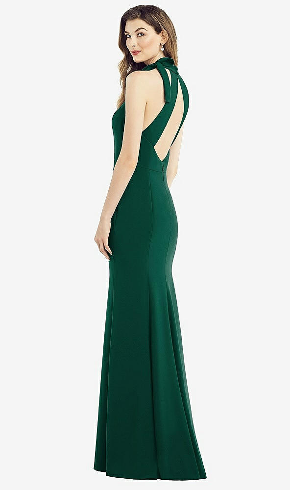 Front View - Hunter Green Bow-Neck Open-Back Trumpet Gown