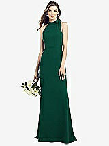 Rear View Thumbnail - Hunter Green Bow-Neck Open-Back Trumpet Gown
