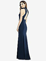 Front View Thumbnail - Midnight Navy Bow-Neck Open-Back Trumpet Gown
