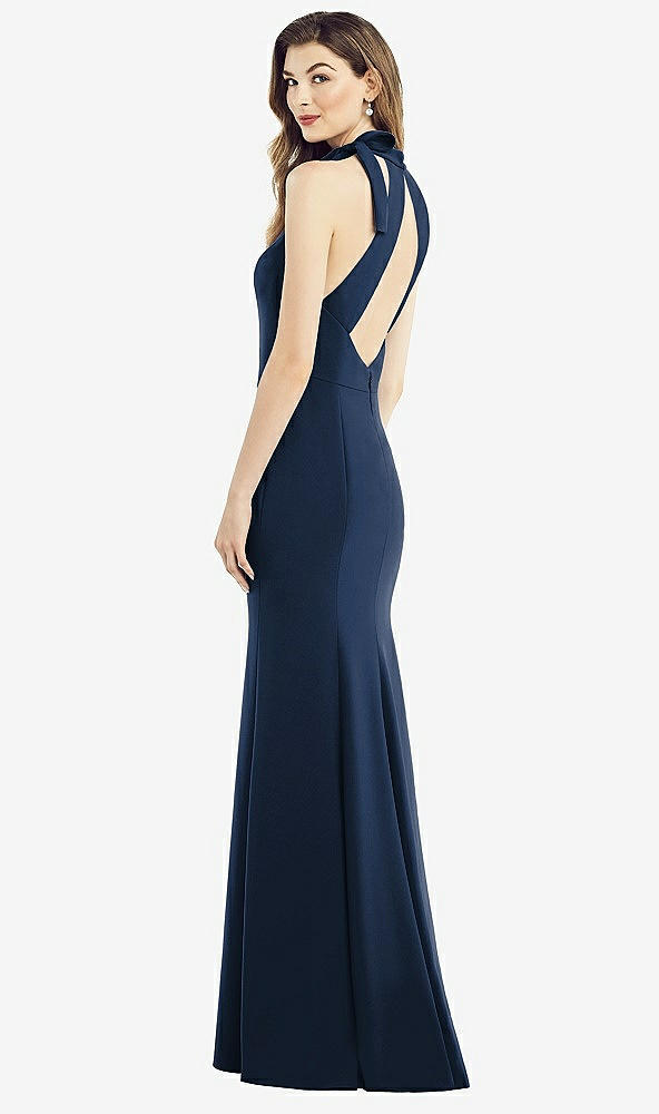 Front View - Midnight Navy Bow-Neck Open-Back Trumpet Gown