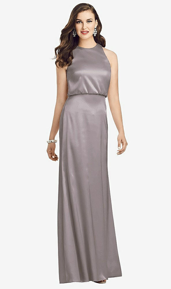 Front View - Cashmere Gray Sleeveless Blouson Bodice Trumpet Gown