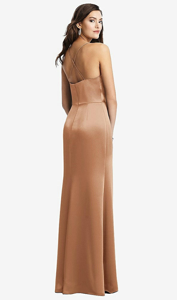 Back View - Toffee Cowl-Neck Criss Cross Back Slip Dress