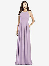 Front View Thumbnail - Pale Purple Criss Cross Back Crepe Halter Dress with Pockets
