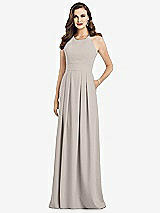 Front View Thumbnail - Taupe Criss Cross Back Crepe Halter Dress with Pockets