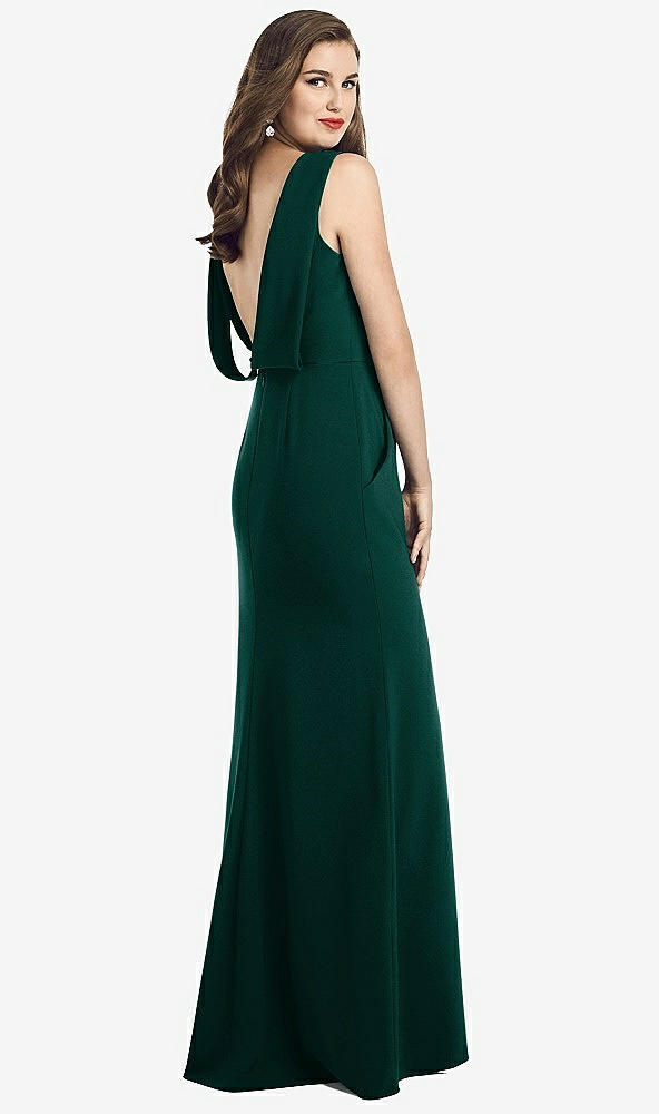 Front View - Evergreen Draped Backless Crepe Dress with Pockets