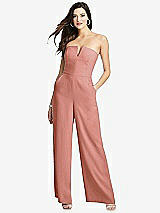 Front View Thumbnail - Desert Rose Strapless Notch Crepe Jumpsuit with Pockets