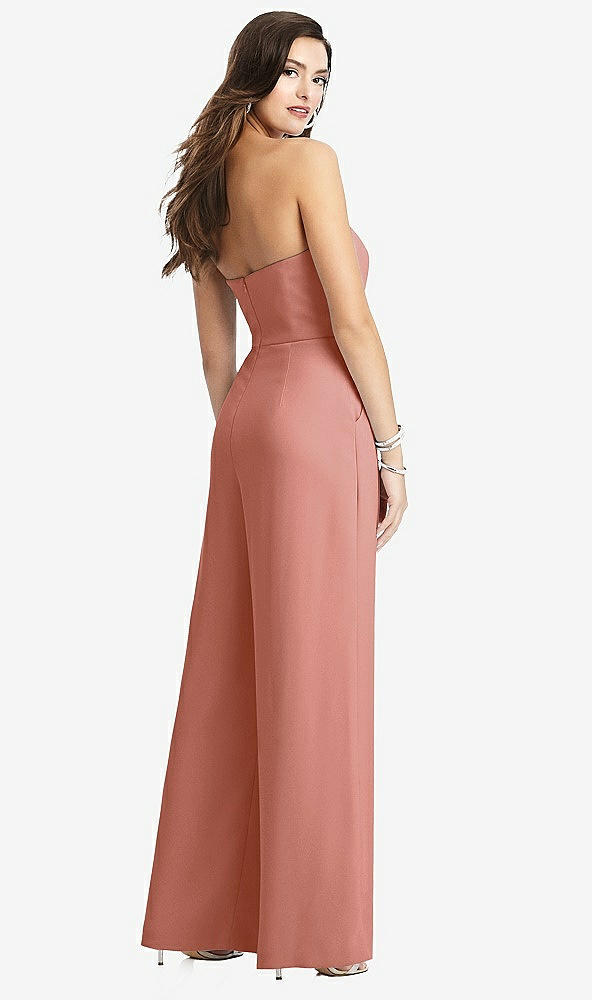 Back View - Desert Rose Strapless Notch Crepe Jumpsuit with Pockets