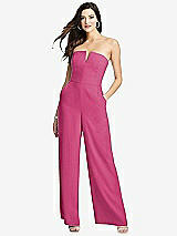 Front View Thumbnail - Tea Rose Strapless Notch Crepe Jumpsuit with Pockets