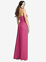 Rear View Thumbnail - Tea Rose Strapless Notch Crepe Jumpsuit with Pockets