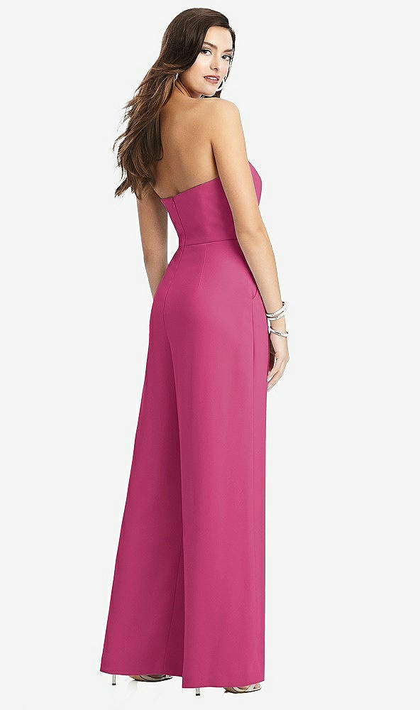Back View - Tea Rose Strapless Notch Crepe Jumpsuit with Pockets