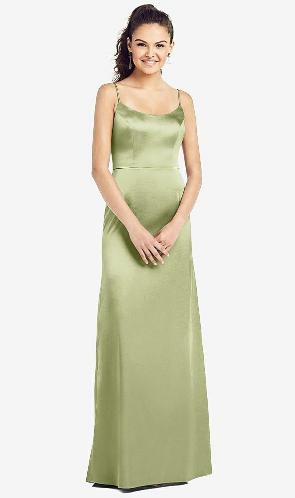 Front View - Mint Slim Spaghetti Strap V-Back Trumpet Gown
