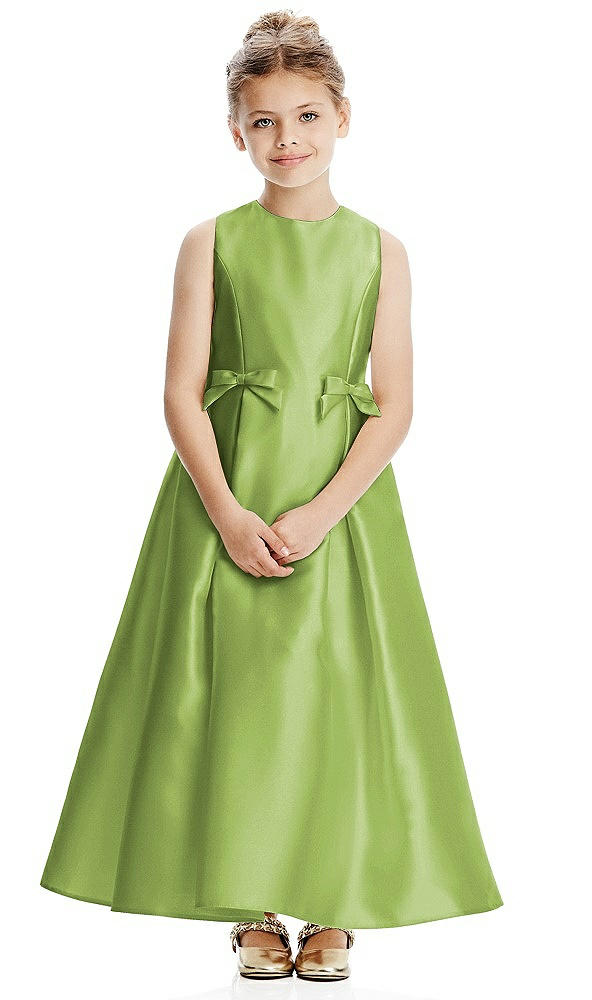 Front View - Mojito Princess Line Satin Twill Flower Girl Dress with Bows